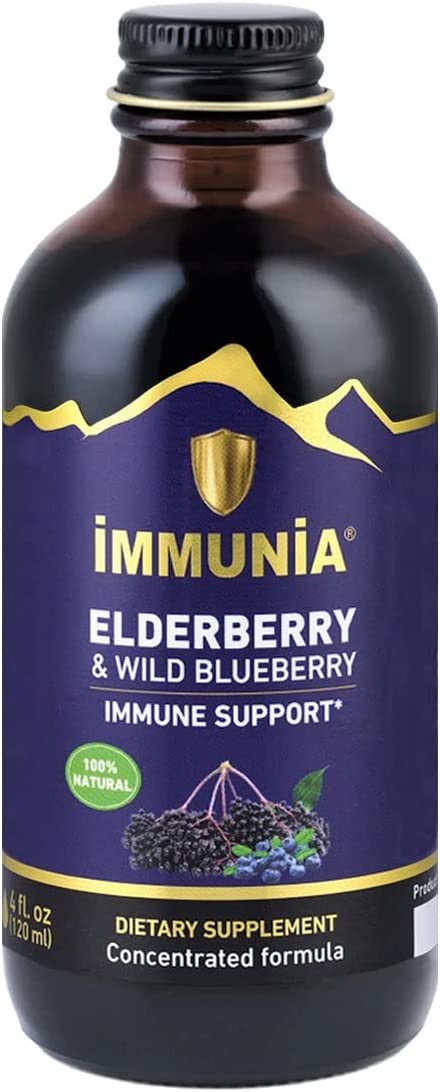 Immunia Elderberry & Wild Blueberry Concentrated. Immune Support. Delicious Taste. No Sugar Added. 24 Days/Bottle.