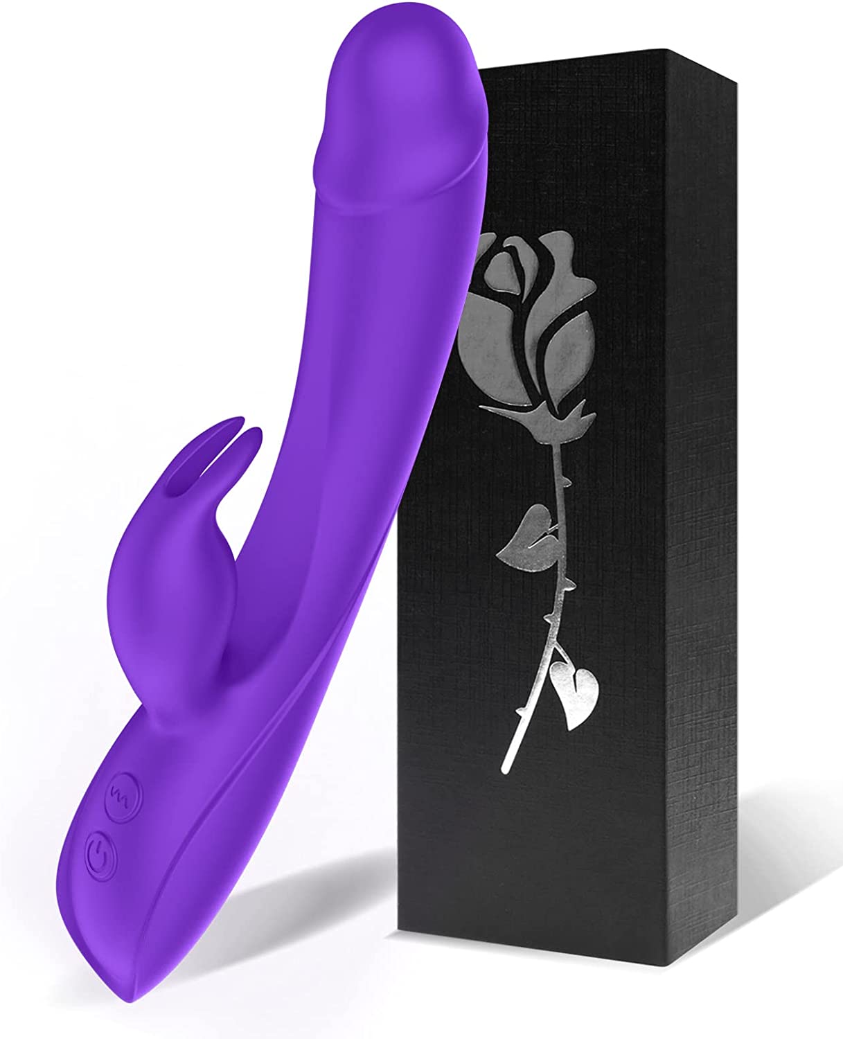G Spot Rose Rabbit Vibrator, Alovegarden Realistic Dildo Clit Vibrator for Women with 7 Powerful Independent Button Vibration Modes, Waterproof Adult Sex Toys for Women or Couple (Purple)