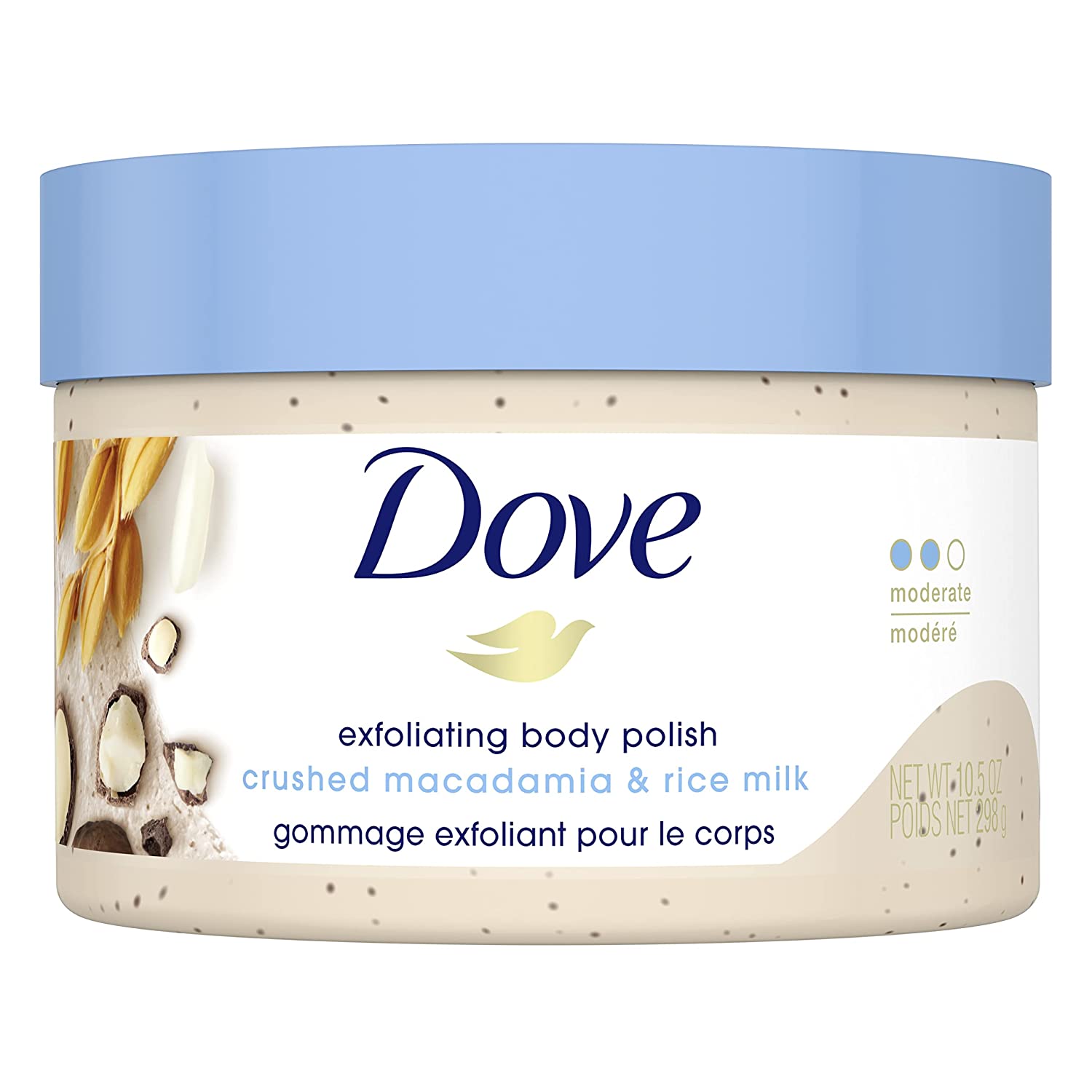 Dove Exfoliating Body Polish Scrub Reveals Visibly Smoother Skin Macadamia and Rice Milk Body Scrub That Nourishes Skin 10.5 oz