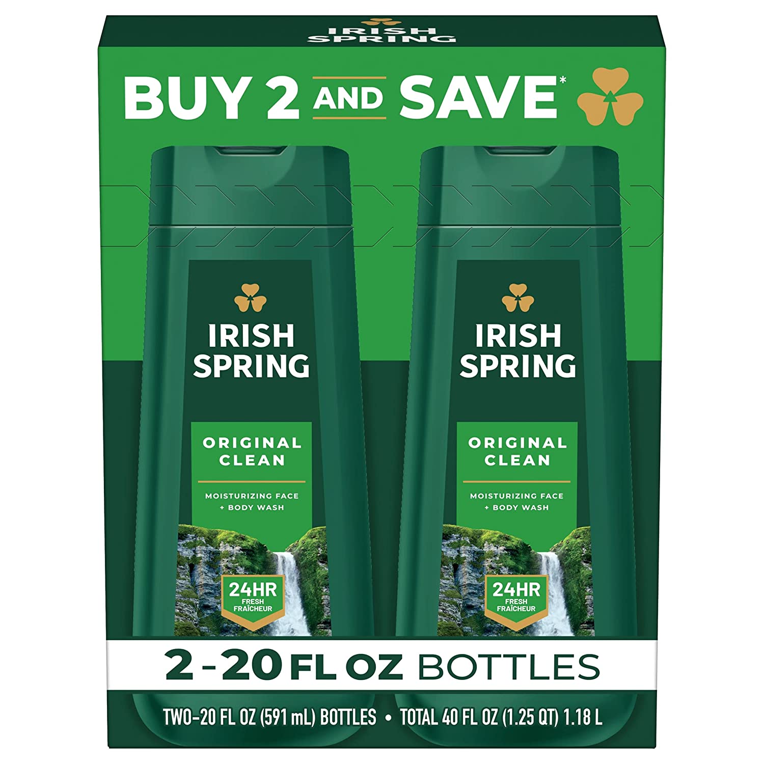 Irish Spring Original Clean Body Wash for Men, 20 Fl Oz (Pack of 2)