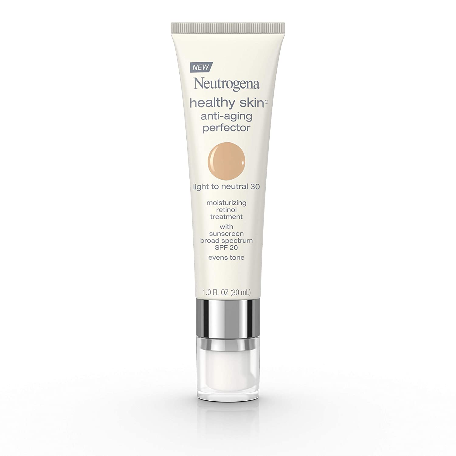 Neutrogena Healthy Skin Anti-Aging Perfector Tinted Facial Moisturizer and Retinol Treatment with Broad Spectrum SPF 20 Sunscreen with Titanium Dioxide, 30 Light to Neutral, 1 fl. oz