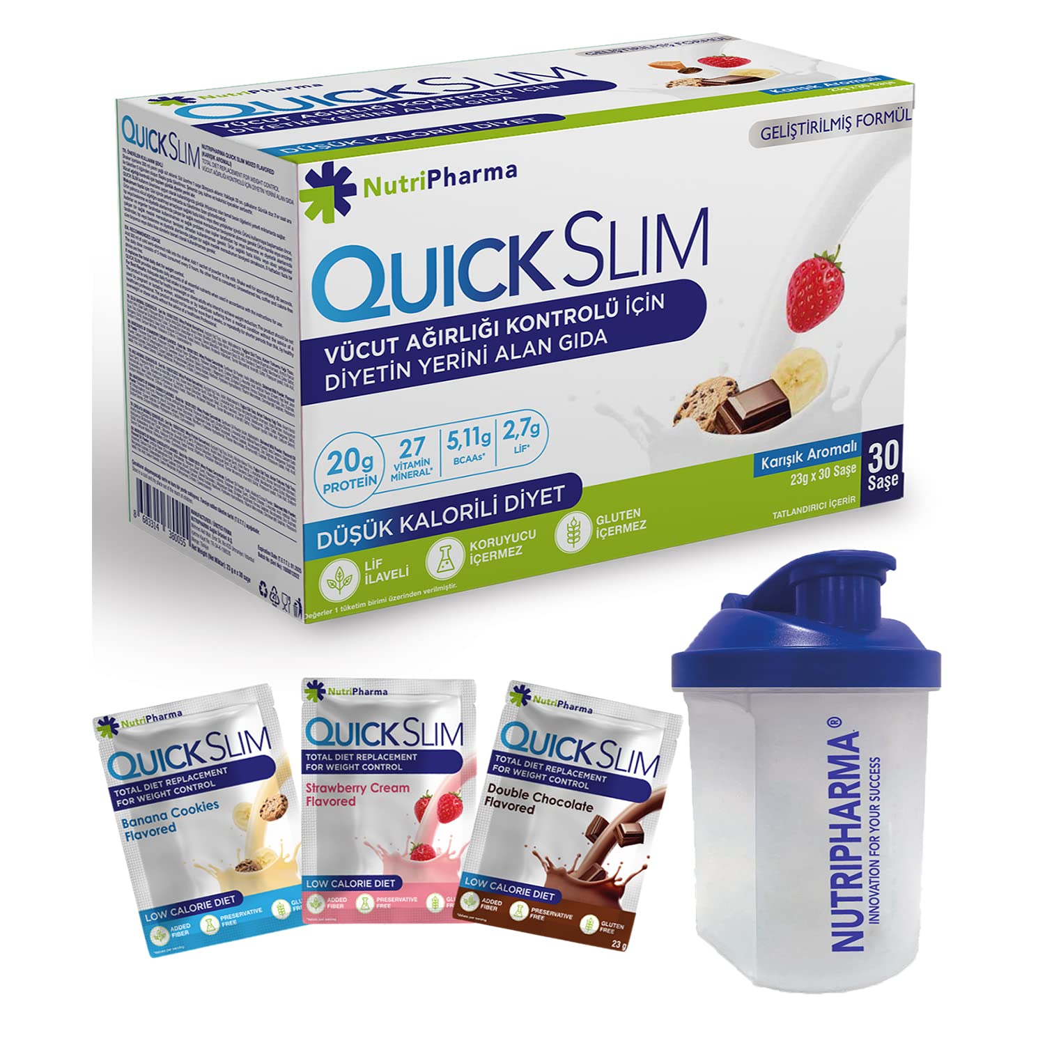 Quick Slim Meal Replacement Shakes for Weight Loss + Protein Shaker Bundle