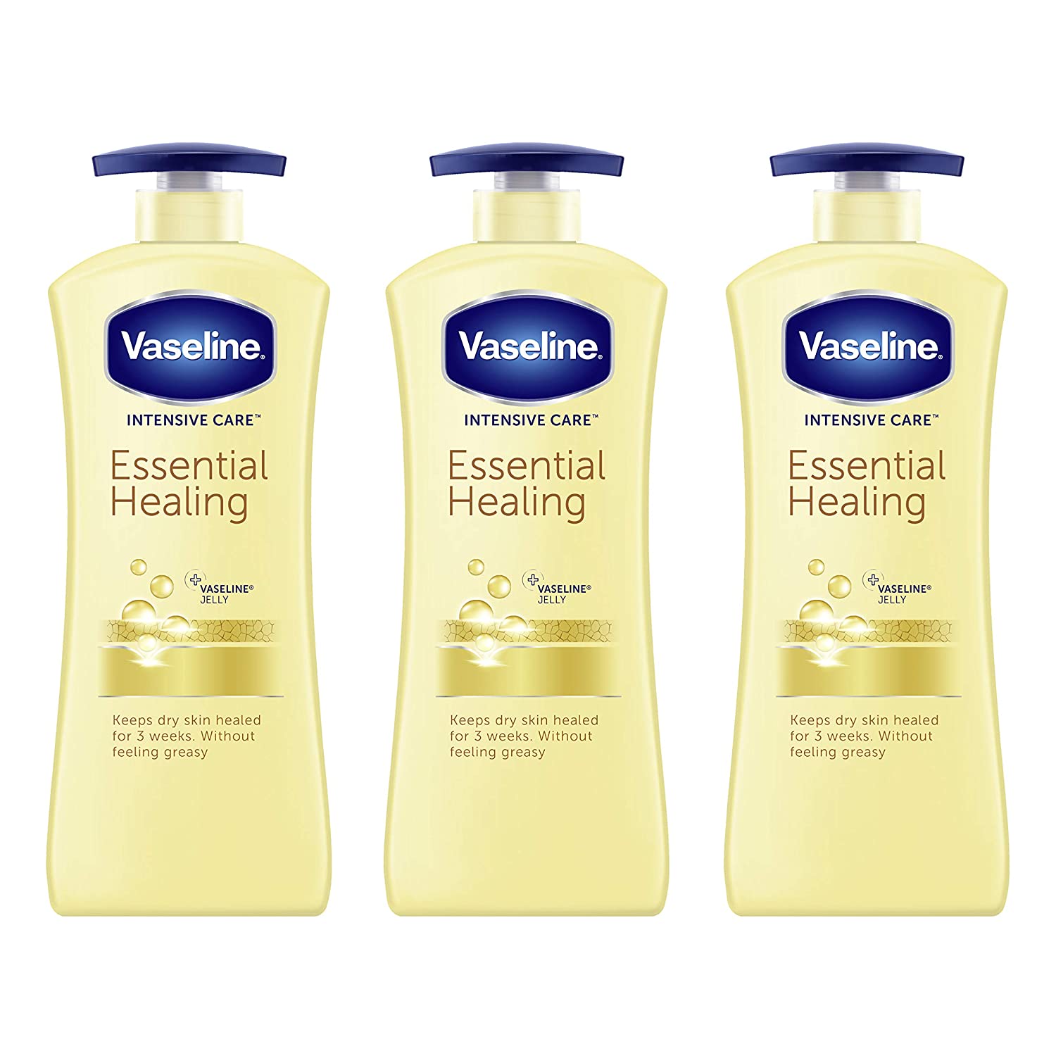 Vaseline hand and body lotion Intensive Care Moisturizer for Dry Skin Essential Healing Clinically Proven to Moisturize Deeply With One Application 20.3 oz 3 count