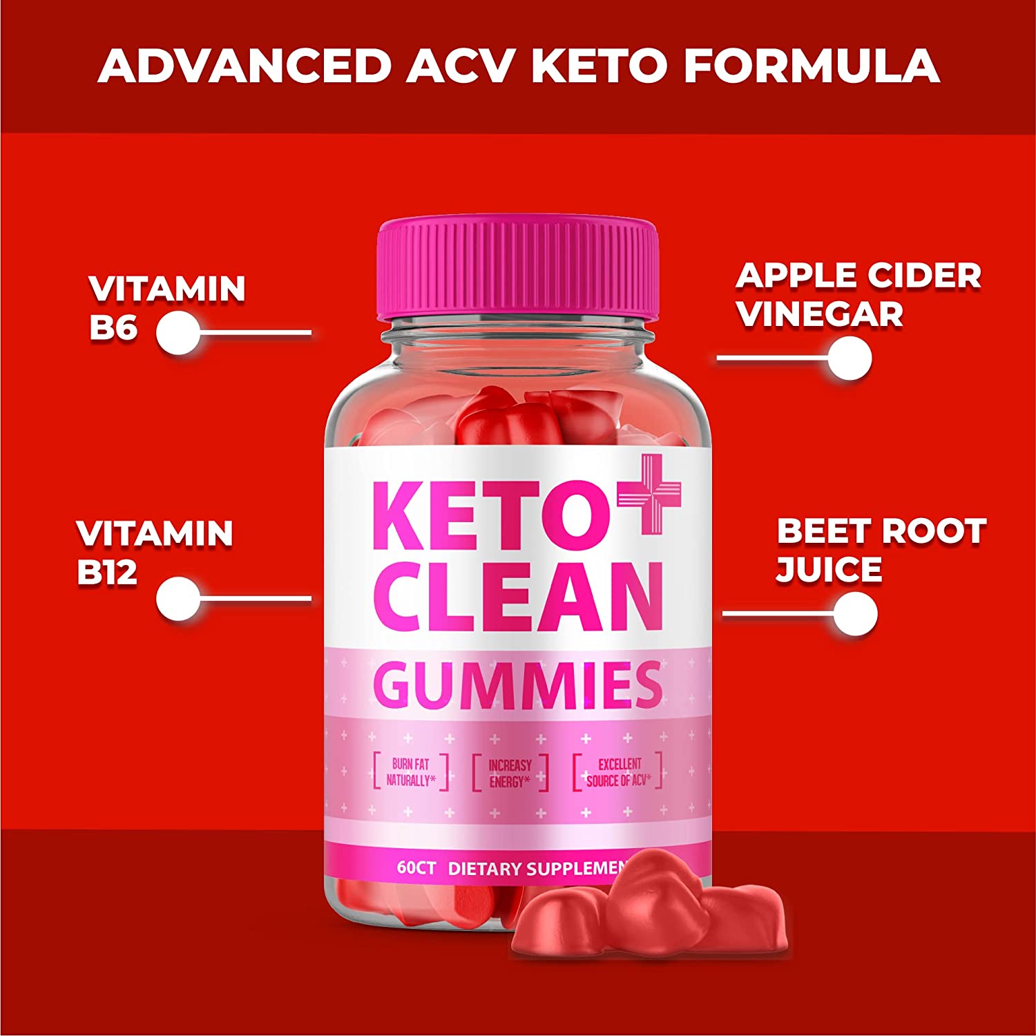 Keto Clean Gummies - Advanced Formula Vegan Keto Gummies Keto Clean Plus ACV Gummies Clean Gummies with Apple Cider Vinegar, Beet Root Juice Vitamin B12, Pomegranate Keto AVC Gummy Bears (60 Gummies)
