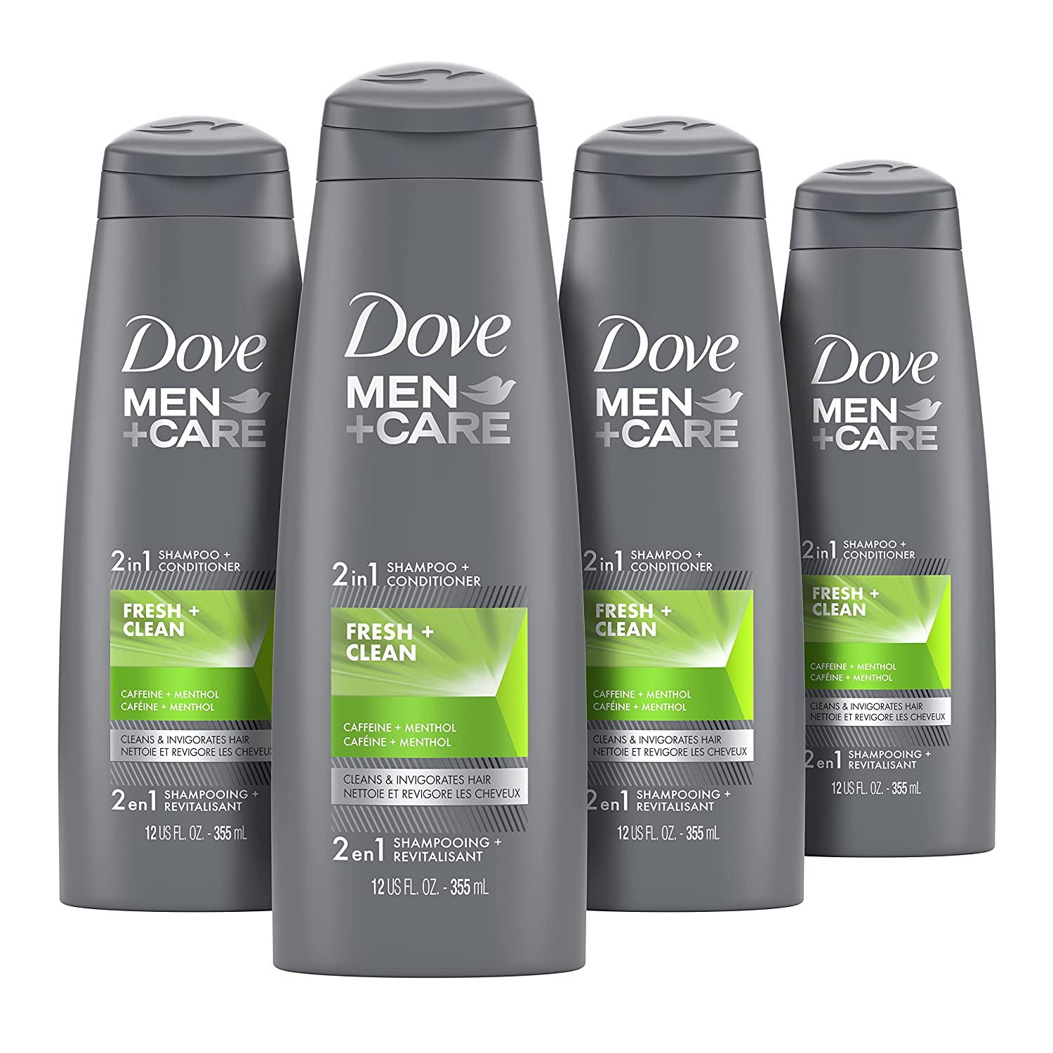 Dove Men+Care Fortifying 2 in 1 Shampoo and Conditioner for Normal to Oily Hair Fresh and Clean with Caffeine Helps Strengthen Thinning Hair 12 Fl Oz (Pack of 4)