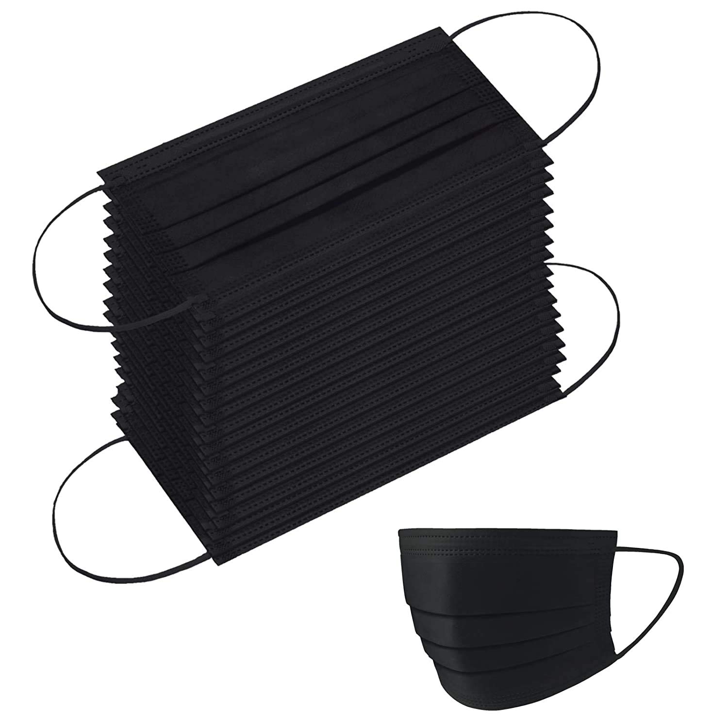 Disposable Face Masks 100PCS Black Face Mask 3 Layer Protection Face Mask with Adjustable Ear Loops