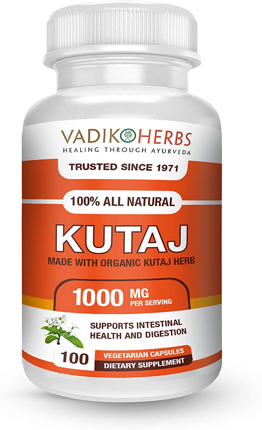 Vadik Herbs Kutaj (Holarrhena Antidysenterica, Kutaja) ~ 100 vegicaps ~ Safety Tested & wildcrafted ~ Ships from California ~ Premium Quality